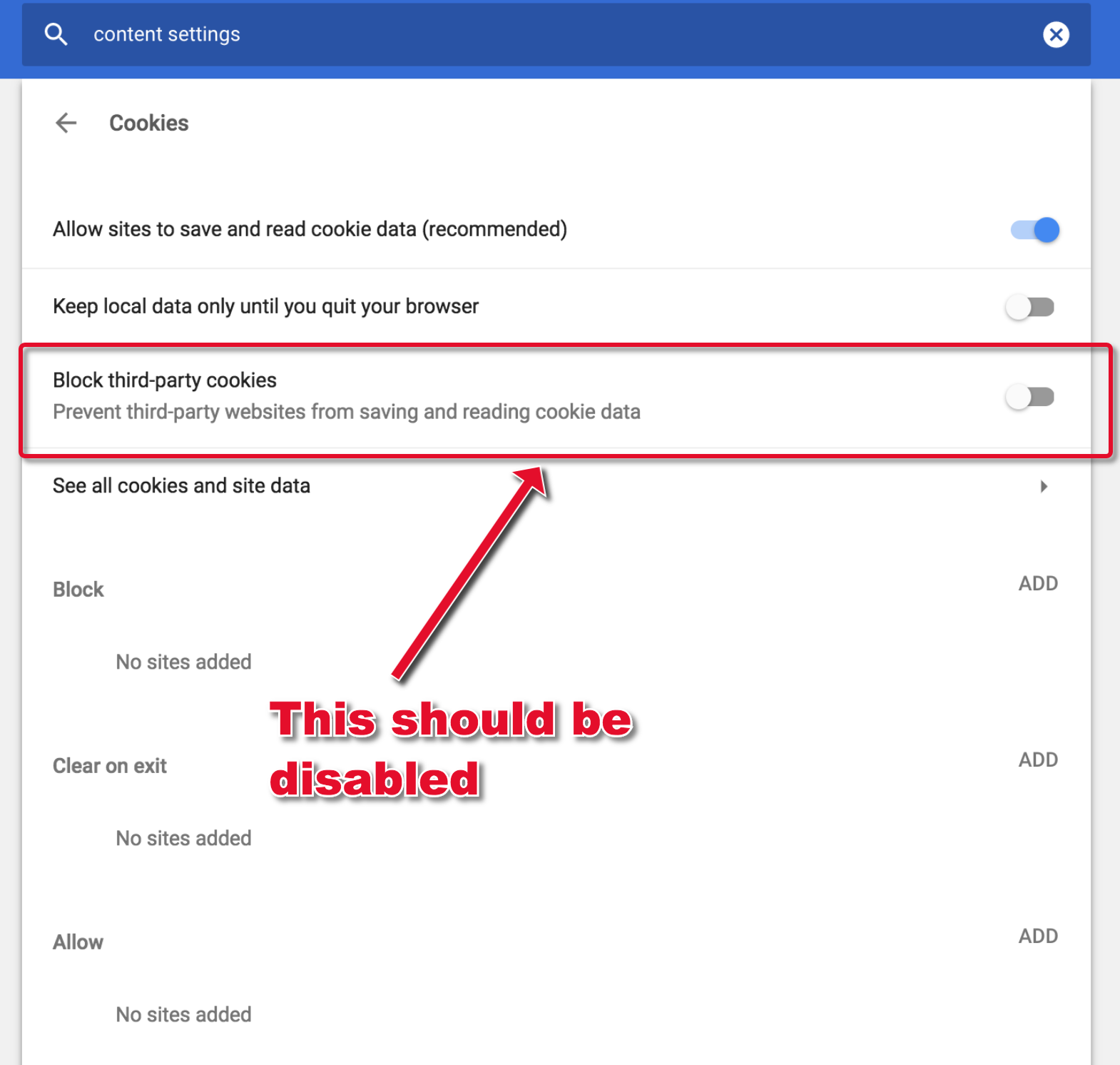 assignments requires third party cookies to be enabled