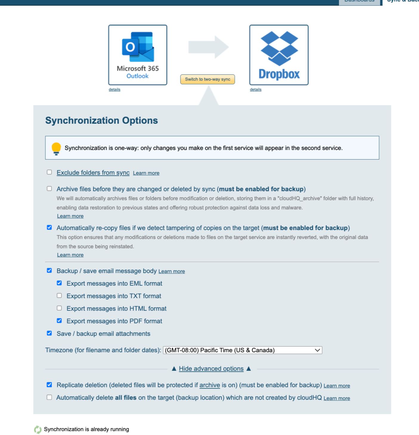 how to copy an outlook email folder to dropbox