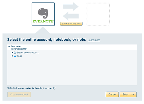 Select one Evernote notebook